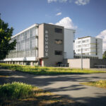 Das Bauhausgebäude in Dessau mit seinem berühmten Schriftzug